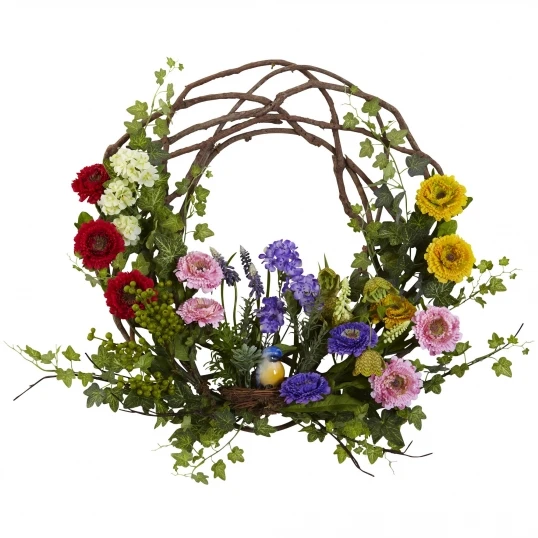 22 Inch Silk Indoor Spring Floral Wreath 1 22 Inch Silk Indoor Spring Floral Wreath
