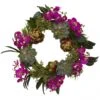20 Inch Silk Indoor Orchid, Artichoke & Succulent Wreath