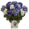 11 Inch Silk Indoor Mixed Blue/Purple Hydrangea In Floral Planter