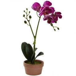 13 Inch Silk Indoor Phalaenopsis Orchid In Decorative Clay Vase (Set Of 4) -Artificial Plant Store NEA1459 ZM 4 538x538