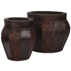 Wood And Weave Panel Decorative Planters (Set Of 2: Multiple Sizes)
