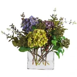 Mixed Silk Hydrangea In Rectangle Vase