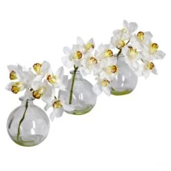 Silk Cymbidiums In Vases (Set Of 3)