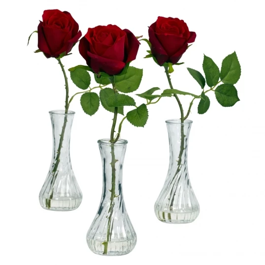 Rose With Bud In Vase (Set Of 3) 1 Rose With Bud In Vase (Set Of 3)