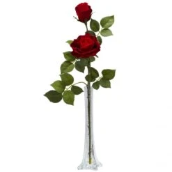 Silk Roses With Tall Bud In Vase