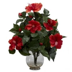 Silk Hibiscus Arrangement In Fluted Vase