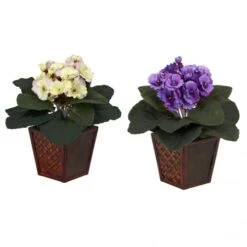 Silk African Violet With Vase (Set Of 2)