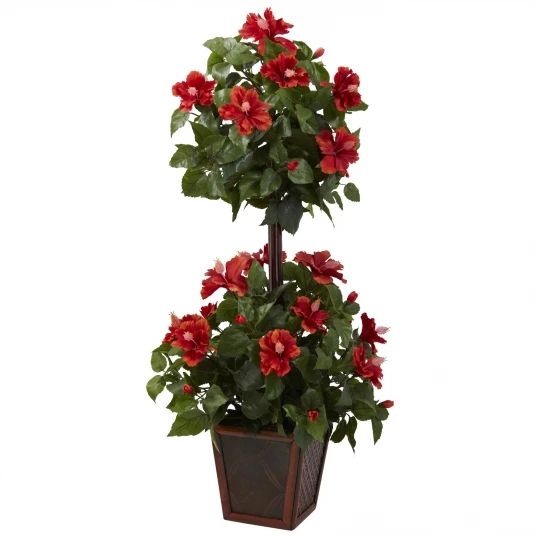 39 Inch Artificial Hibiscus Topiary: Limited UV Protection 1 39 Inch Artificial Hibiscus Topiary: Limited UV Protection