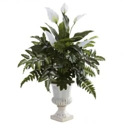 32 Inch Silk Mixed Greens & Spathyfillum In Decorative Urn
