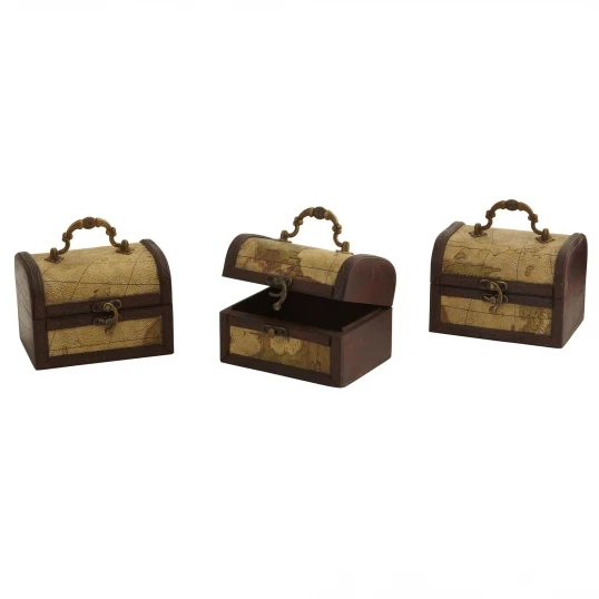 5 Inch Decorative Chest With Map (Set Of 3) 1 5 Inch Decorative Chest With Map (Set Of 3)