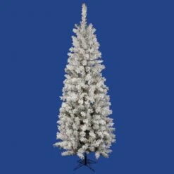 5.5 Foot Flocked Pencil Pacific Pine: Multi-Colored Lights