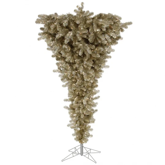 7.5 Foot Champagne Upside Down Tree On Stand: Clear LEDs 1 7.5 Foot Champagne Upside Down Tree On Stand: Clear LEDs