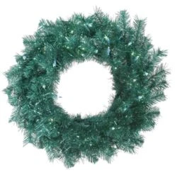 4 Foot Aqua Tinsel Wreath: Aqua Lights