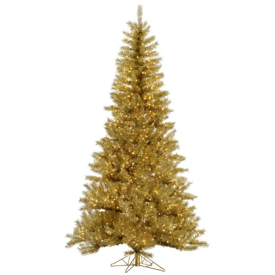 5.5 Foot Gold-Silver Tinsel Tree: Clear LED Lights 1 5.5 Foot Gold-Silver Tinsel Tree: Clear LED Lights