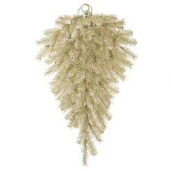 36 Inch White-Gold Tinsel Teardrop: Clear LED Lights