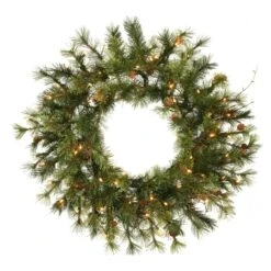 48 Inch Mixed Country Pine Wreath: Clear LEDs