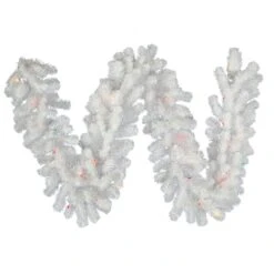 9 Foot Crystal White Spruce Garland: Multi-Colored LEDs