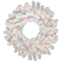 36 Inch Crystal White Spruce Wreath: Multi-Colored LEDs