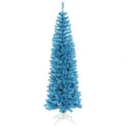 7.5 Foot Teal Pencil Tree: Teal LED Lights