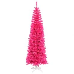 7.5 Foot Pink Pencil Tree: Pink LED Lights