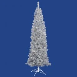4.5 Foot Silver Pencil Tree: Clear LED Lights