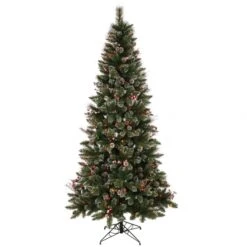 6 Foot Snow Tipped Pine & Berry Tree: Multi-Colored LEDs