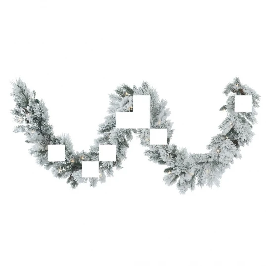 9 Foot X 12 Inch Flocked Ashton Pine Garland: Clear Lights 1 9 Foot X 12 Inch Flocked Ashton Pine Garland: Clear Lights