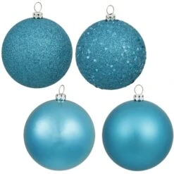 3 Inch Turquoise 4-Finish Ball Ornament: Set Of 32