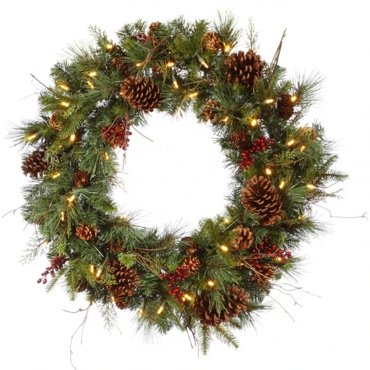 30 Inch PE/PVC Cibola Mixed Berry Christmas Wreath: Clear LEDs 1 30 Inch PE/PVC Cibola Mixed Berry Christmas Wreath: Clear LEDs