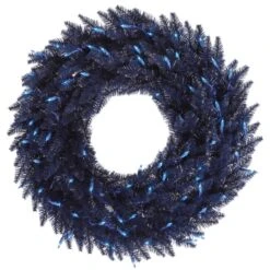 24 Inch Navy Blue Fir Wreath: Blue LED Lights