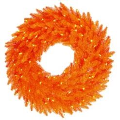 30 Inch Orange Fir Wreath: Orange LED Lights