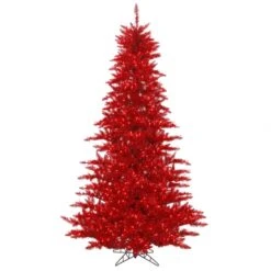 5.5 Foot Tinsel Red Fir Tree: Red LEDs