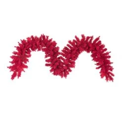 9 Foot X 14 Inch Unlit Flocked Red Fir Garland: Unlit