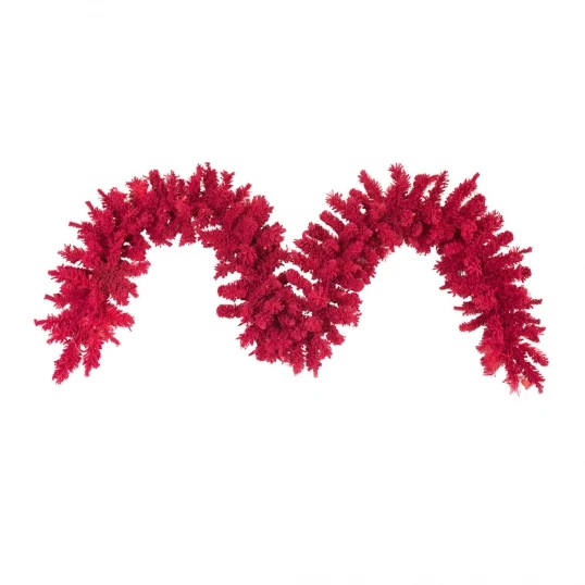 9 Foot X 14 Inch Unlit Flocked Red Fir Garland: Unlit 1 9 Foot X 14 Inch Unlit Flocked Red Fir Garland: Unlit