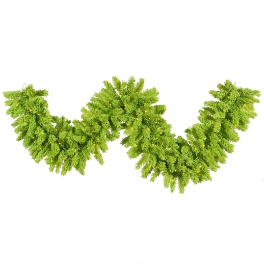 9 Foot Flocked Lime Garland: Lime LEDs 1 9 Foot Flocked Lime Garland: Lime LEDs