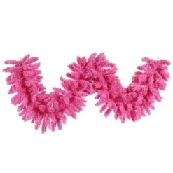 9 Foot Flocked Pink Fir Garland: Unlit