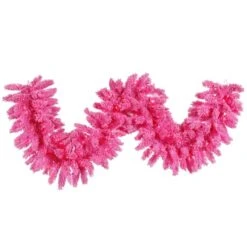9 Foot Flocked Pink Garland: Pink LEDs
