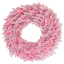 24 Inch Light Pink Fir Wreath: Pink LEDs