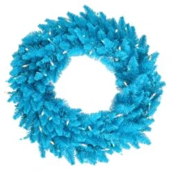 24 Inch Sky Blue Fir Wreath: Sky Blue LEDs