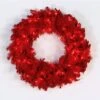 24 Inch Flocked Red Fir Wreath: Red LEDs