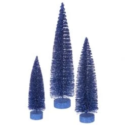 Blue Glitter Artificial Oval Tree (set Of 3): 12 Inch, 16 Inch, 20 Inch