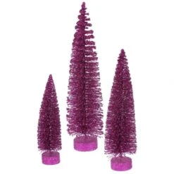 Magenta Glitter Artificial Oval Tree (set Of 3): 12 Inch, 16 Inch, 20 Inch