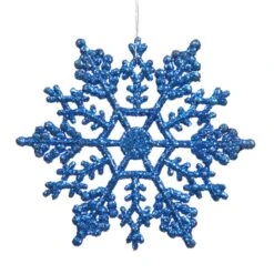 6.25 Inch Artificial Glitter Snowflake Ornament (set Of 12): Blue