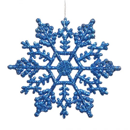 6.25 Inch Artificial Glitter Snowflake Ornament (set Of 12): Blue 1 6.25 Inch Artificial Glitter Snowflake Ornament (set Of 12): Blue