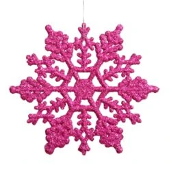 4 Inch Artificial Glitter Snowflake Ornament (set Of 24): Magenta