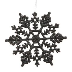 6.25 Inch Artificial Glitter Snowflake Ornament (set Of 12): Black
