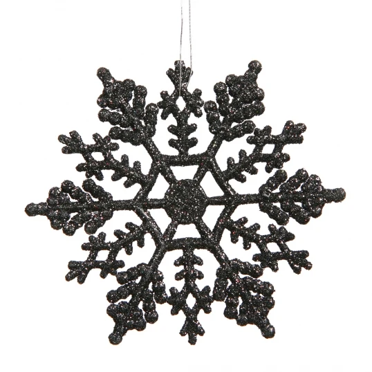 6.25 Inch Artificial Glitter Snowflake Ornament (set Of 12): Black 1 6.25 Inch Artificial Glitter Snowflake Ornament (set Of 12): Black
