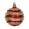 6 Inch Christmas Candy Glitter Wave Ball Ornament: Red-Gold