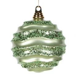 8 Inch Christmas Candy Glitter Wave Ball Ornament: Celadon