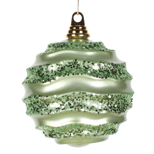 8 Inch Christmas Candy Glitter Wave Ball Ornament: Celadon 1 8 Inch Christmas Candy Glitter Wave Ball Ornament: Celadon